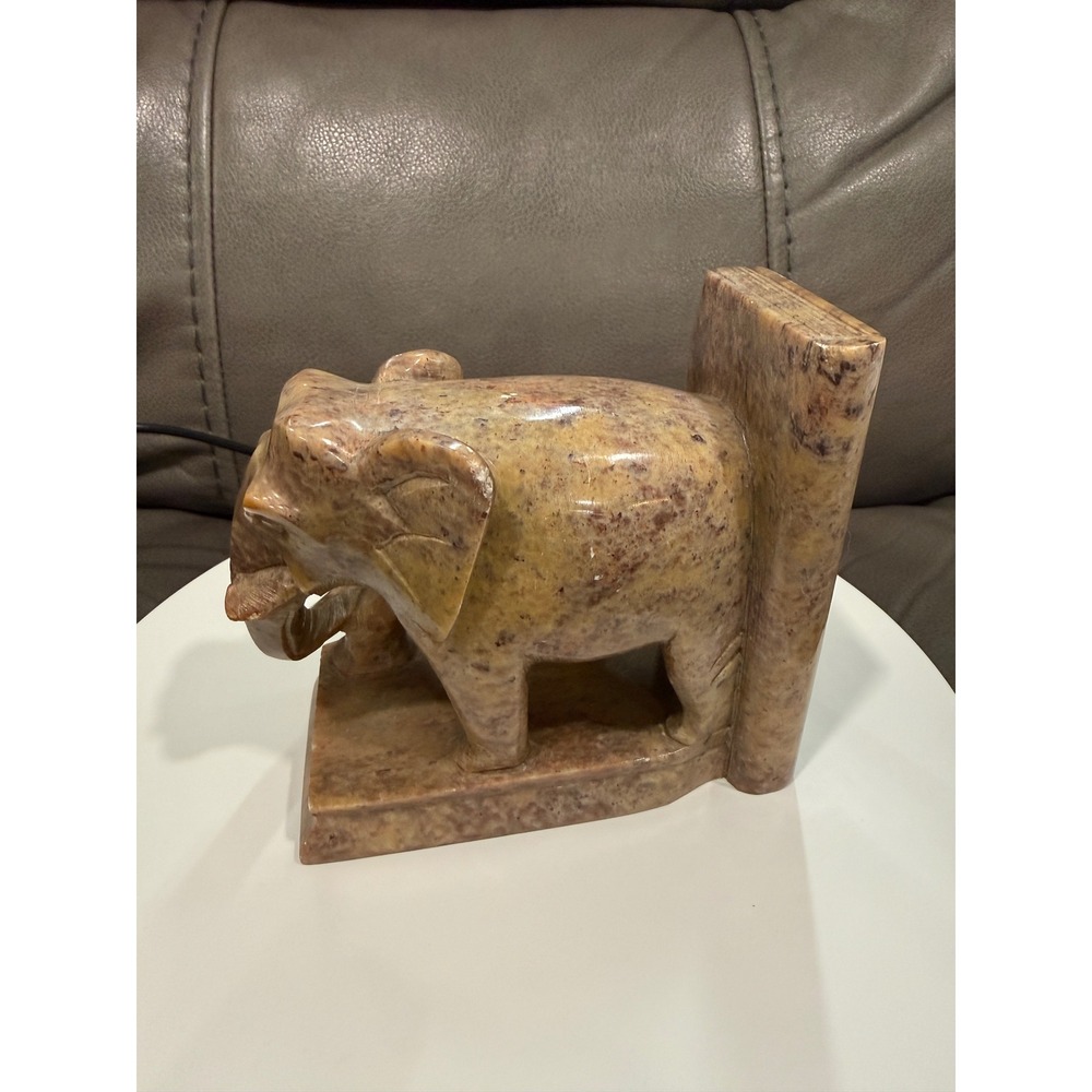 2 Vintage Hand Carved Soapstone Elephant Bookend Heavy Natural Stone Figurine